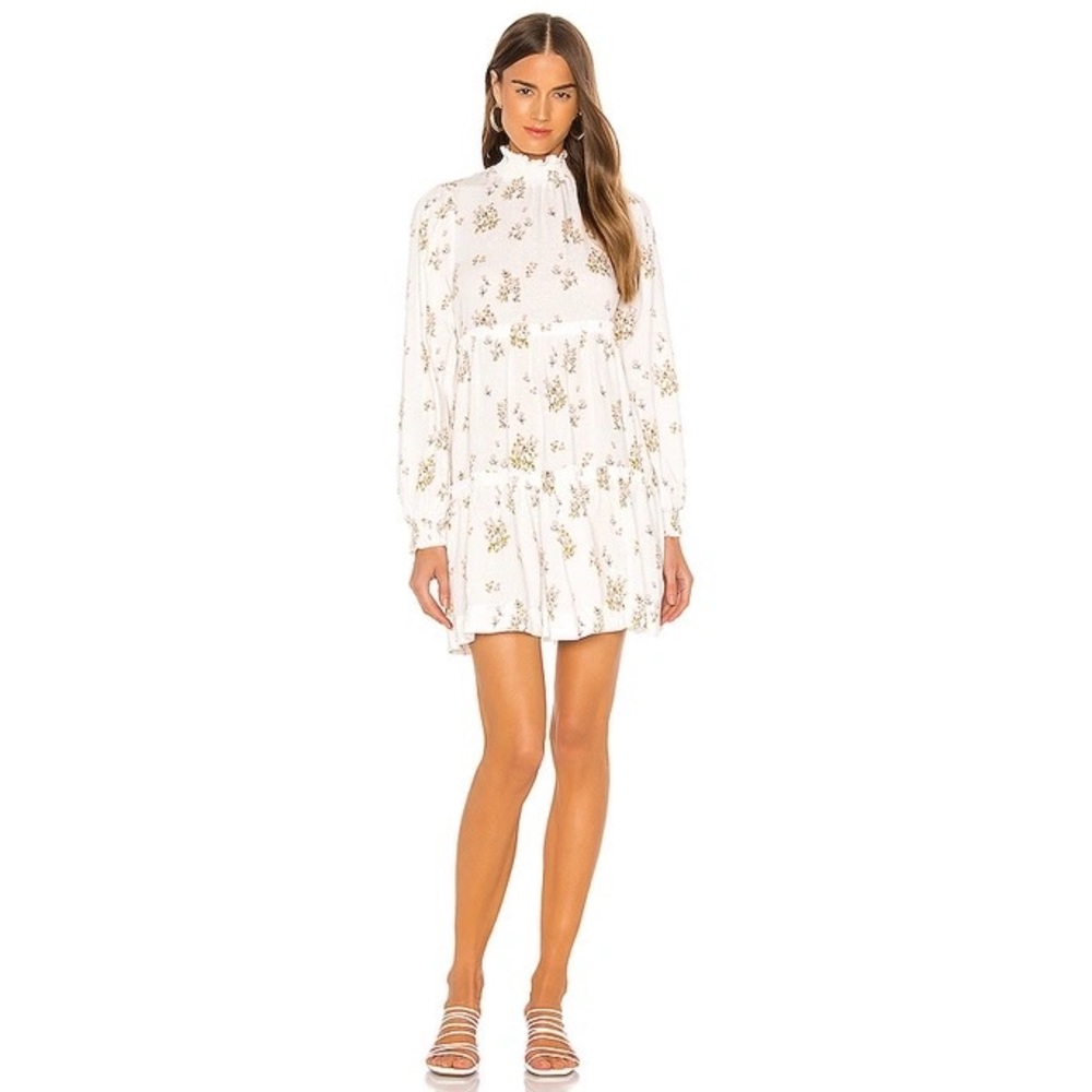 Free People | Petit Fours Printed Mini Dress in Ivory Size S Linen Blend